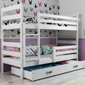 Lit ado superposé Éric 90X200 avec matelas et tiroir, blanc