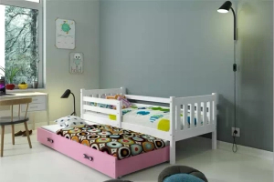 Lit ado gigogne Carino 90X190 avec matelas et tiroir, blanc/rose