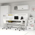 Lit ado superposé 3 places MAX 1 80X200 avec matelas et bureau, blanc