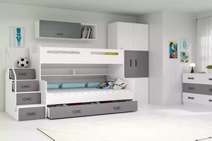 Lit ado superposé Max 3 120X200 avec matelas et tiroir, gris