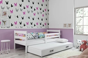 Lit ado gigogne Éric 80X190 avec matelas et tiroir, blanc