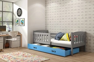 Lit enfant simple Jacquot 80X160 avec tiroir, gris/bleu