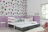 Lit ado gigogne Éric 80X190 avec matelas et tiroir, blanc/gris