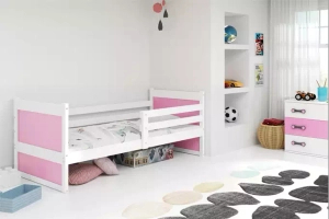 Lit ado simple Rico 90X190 avec matelas, blanc/rose