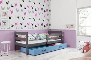 Lit ado simple Éric 80X190 avec matelas et tiroir, gris/bleu