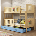 Lit ado superposé Jacquot 90X200 avec matelas et tiroir, pin/bleu