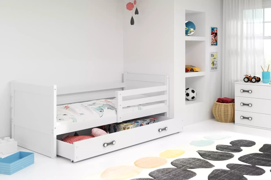 Lit ado simple Rico 90X190 avec matelas et tiroir, blanc