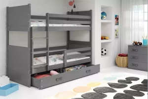 Lit ado superposé Rico 90X190 avec matelas et tiroir, gris