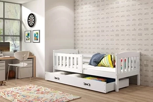 Lit enfant simple Jacquot 80X160 avec matelas et tiroir, blanc