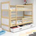 Lit ado superposé Rico 90X200 avec matelas et tiroir, pin/blanc