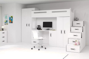 Lit ado simple Max 4 80X200 avec matelas et bureau, blanc