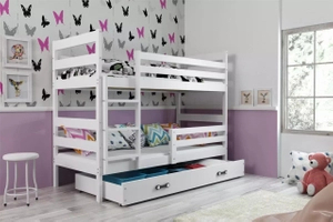 Lit ado superposé Éric 90X200 avec matelas et tiroir, blanc