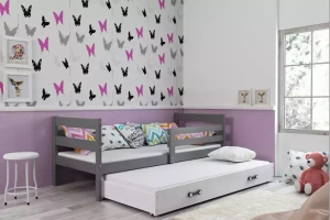 Lit ado gigogne Éric 90X190 avec matelas et tiroir, gris/blanc