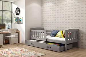 Lit enfant simple Jacquot 80X160 avec matelas et tiroir, gris