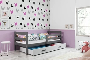 Lit ado simple Éric 80X190 avec matelas et tiroir, gris/blanc