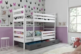 Lit ado superposé Éric 90X200 avec matelas et tiroir, blanc/gris