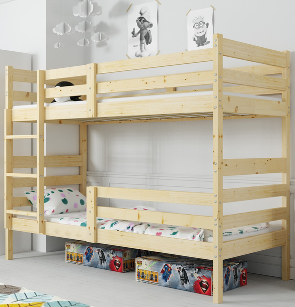 Lit ado superposé Éric 90X190 avec matelas, bois naturel