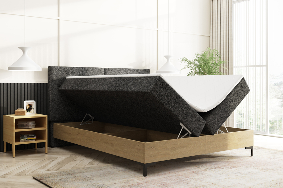 Lit continental 140x200 avec coffre et matelas en chêne Imperial