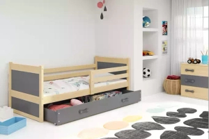 Lit ado simple Rico 90X190 avec tiroir, pin/gris