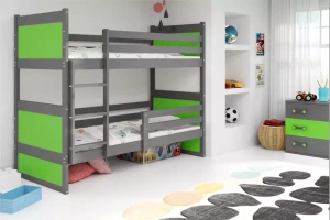 Lit ado superposé Rico 90X190 avec matelas, gris/vert