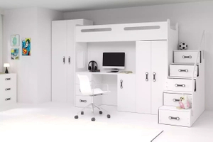 Lit ado simple Max 4 80X200 mezzanine avec bureau, blanc