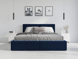 Lit double rembourré Le Hilton 160X200 avec matelas et coffre, bleu
