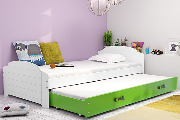 Lit ado gigogne Lili 90X200 avec tiroir, blanc/vert