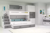 Lit ado superposé 3 places Max 3 120X200 avec matelas et tiroir, gris