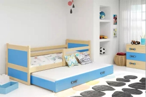 Lit ado gigogne Rico 90X190 avec matelas et tiroir, pin/bleu