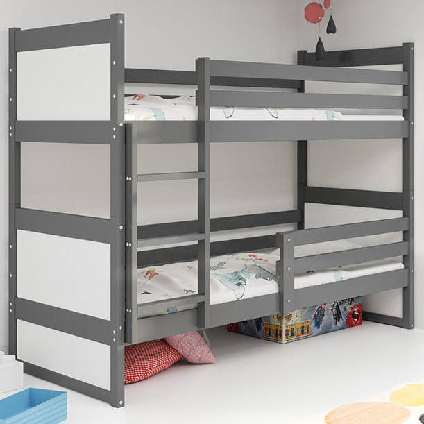 Lit ado superposé Rico 90X200 avec matelas, gris/blanc