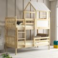 Lit superposé cabane avec toit – Kacper en bois naturel 90x190
