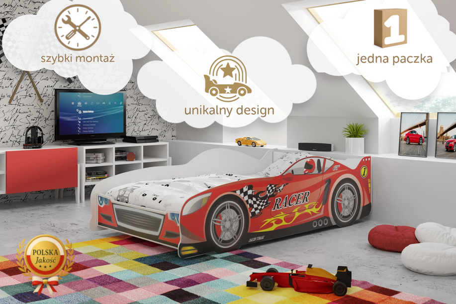 Lit enfant simple Cars 80X160, rouge