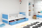 Lit ado simple Rico 80X190 avec matelas et tiroir, blanc/bleu