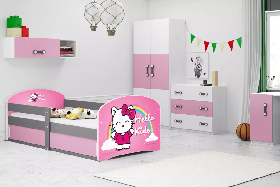 Lit enfant simple Louis 1 80X160 avec rangement, Hello Kids, gris