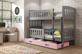 Lit ado superposé Jacquot 90X190 avec matelas et tiroir, gris/rose