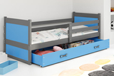 Lit ado simple Rico 90X200 avec tiroir, gris/bleu