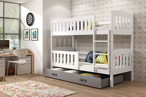 Lit ado superposé Jacquot 90X200 avec matelas et tiroir, blanc/gris