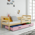 Lit ado simple Éric 90X190 avec matelas et tiroir, pin/rose