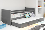 Lit ado gigogne Rico 90X200 avec matelas et tiroir, gris