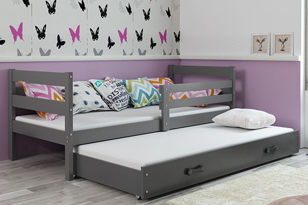 Lit ado gigogne Éric 80X190 avec matelas et tiroir, gris