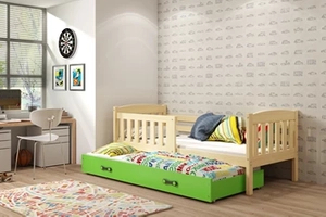 Lit ado gigogne Jacquot 80X190 avec matelas et tiroir, pin/vert