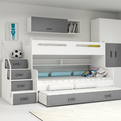 Lit ado superposé 3 places Max 3 120X200 avec matelas et tiroir, gris