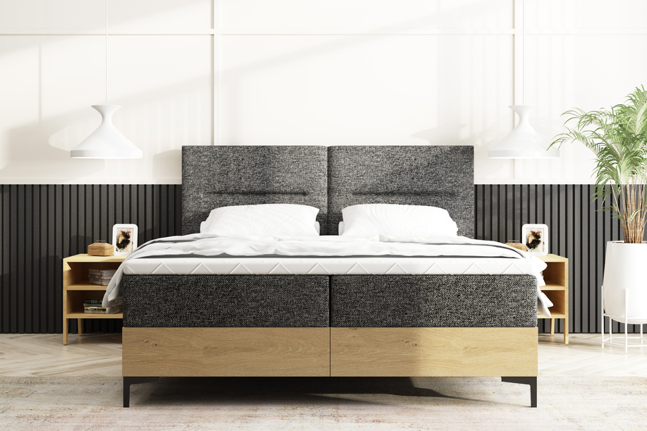 Lit continental 160x200 avec coffre et matelas en chêne Imperial