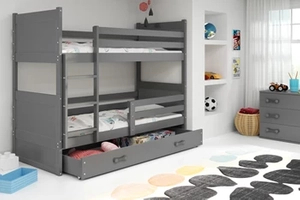 Lit ado superposé Rico 90X200 avec matelas et tiroir, gris