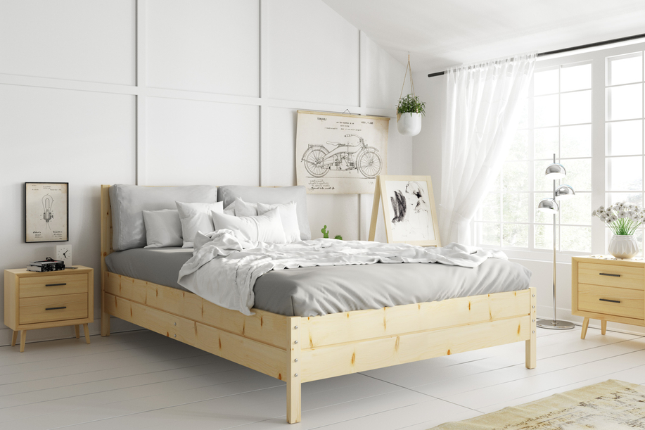 Lit en bois 140x200 - Continental en pin avec sommier relevable