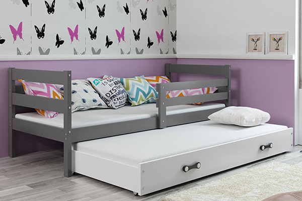 Lit ado gigogne Éric 80X190 avec matelas et tiroir, gris/blanc