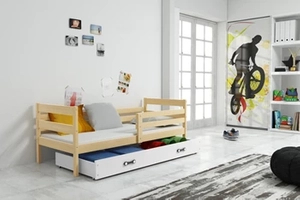 Lit ado simple Éric 80X190 avec matelas et tiroir, pin/blanc