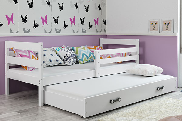 Lit ado gigogne Éric 90X200 avec matelas et tiroir, blanc
