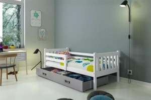 Lit ado simple Carino 90X200 avec matelas et tiroir, blanc/gris