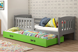 Lit ado gigogne Jacquot 80X190 avec matelas et tiroir, gris/vert